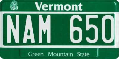 VT license plate NAM650