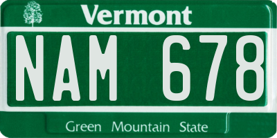 VT license plate NAM678