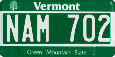 VT license plate NAM702