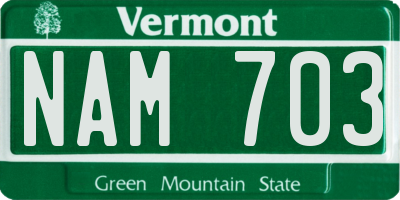 VT license plate NAM703