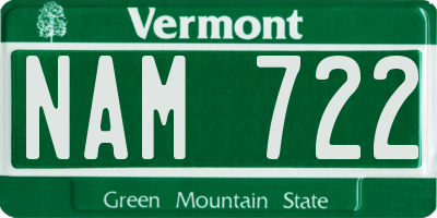 VT license plate NAM722