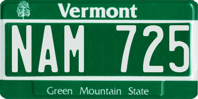 VT license plate NAM725