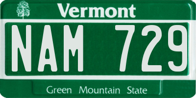 VT license plate NAM729