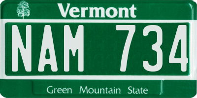 VT license plate NAM734