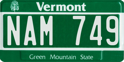 VT license plate NAM749