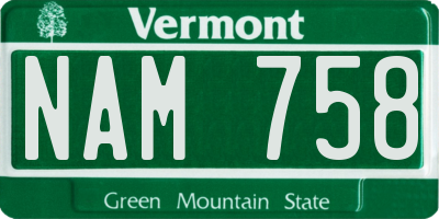 VT license plate NAM758