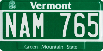VT license plate NAM765