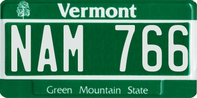 VT license plate NAM766