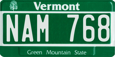 VT license plate NAM768