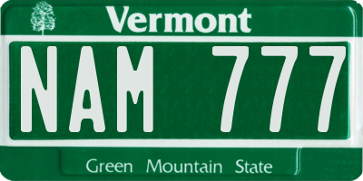 VT license plate NAM777