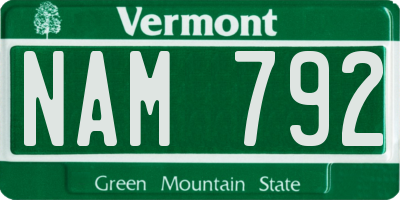 VT license plate NAM792