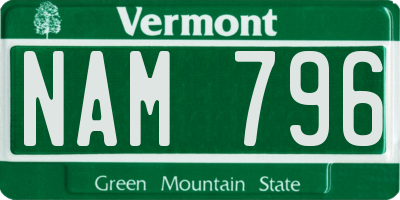 VT license plate NAM796