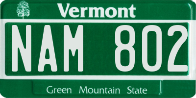VT license plate NAM802