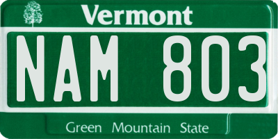 VT license plate NAM803
