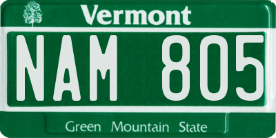 VT license plate NAM805