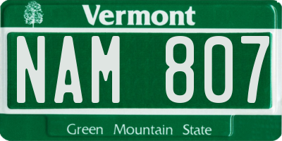 VT license plate NAM807