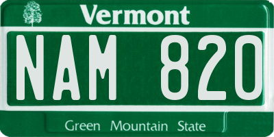 VT license plate NAM820