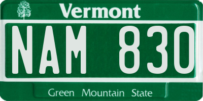 VT license plate NAM830