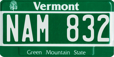 VT license plate NAM832