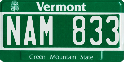VT license plate NAM833
