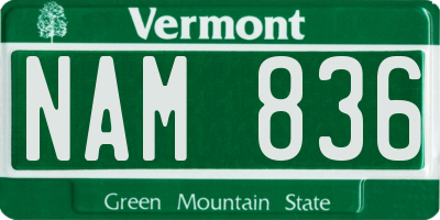 VT license plate NAM836