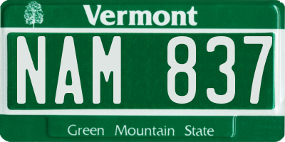 VT license plate NAM837