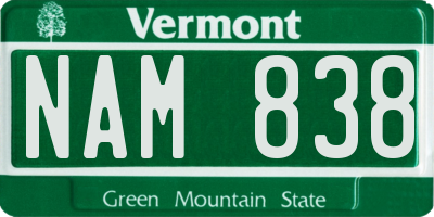 VT license plate NAM838
