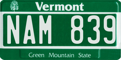 VT license plate NAM839