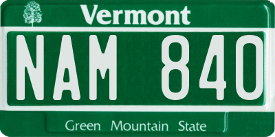 VT license plate NAM840