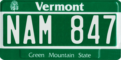 VT license plate NAM847