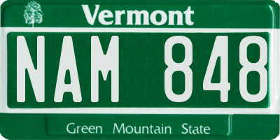 VT license plate NAM848