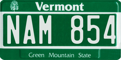 VT license plate NAM854