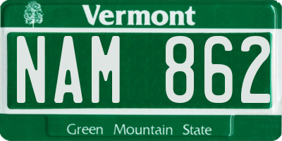 VT license plate NAM862