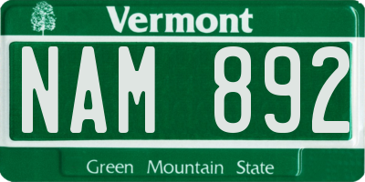 VT license plate NAM892