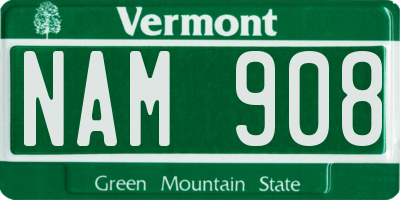 VT license plate NAM908