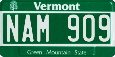 VT license plate NAM909