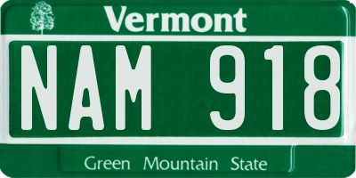 VT license plate NAM918