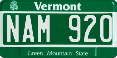 VT license plate NAM920