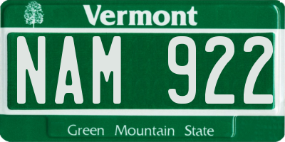 VT license plate NAM922