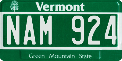 VT license plate NAM924