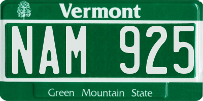 VT license plate NAM925