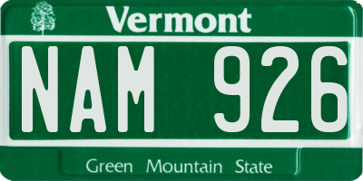 VT license plate NAM926