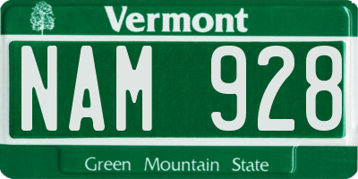 VT license plate NAM928
