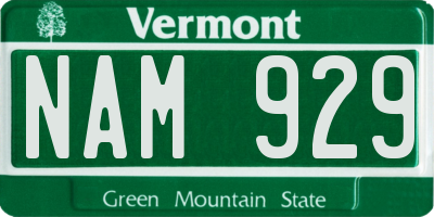 VT license plate NAM929