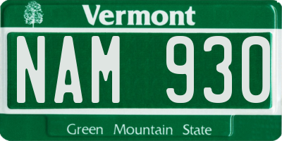VT license plate NAM930