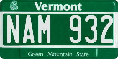 VT license plate NAM932