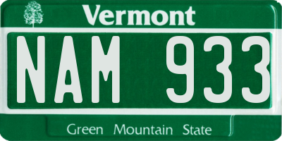 VT license plate NAM933