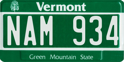 VT license plate NAM934