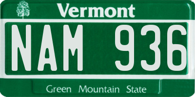 VT license plate NAM936