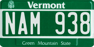 VT license plate NAM938